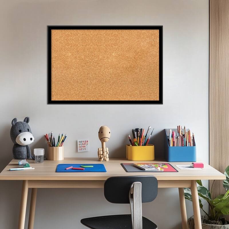 Incline Black Wood Framed Cork Board - Bulletin Board, Organization Board, Pin Board
