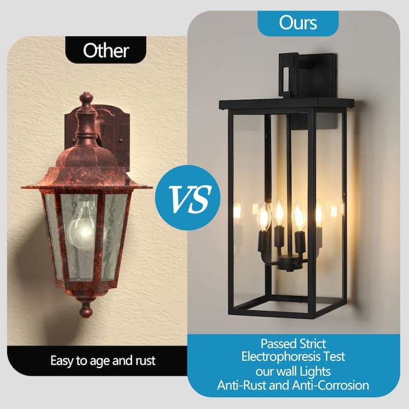 26"(H) 1ps Modern Outdoor Wall Lanterns with Clear Glass, 4 E12 Bulb Socket, Weatherproof Wall Sconces(No Bulbs)