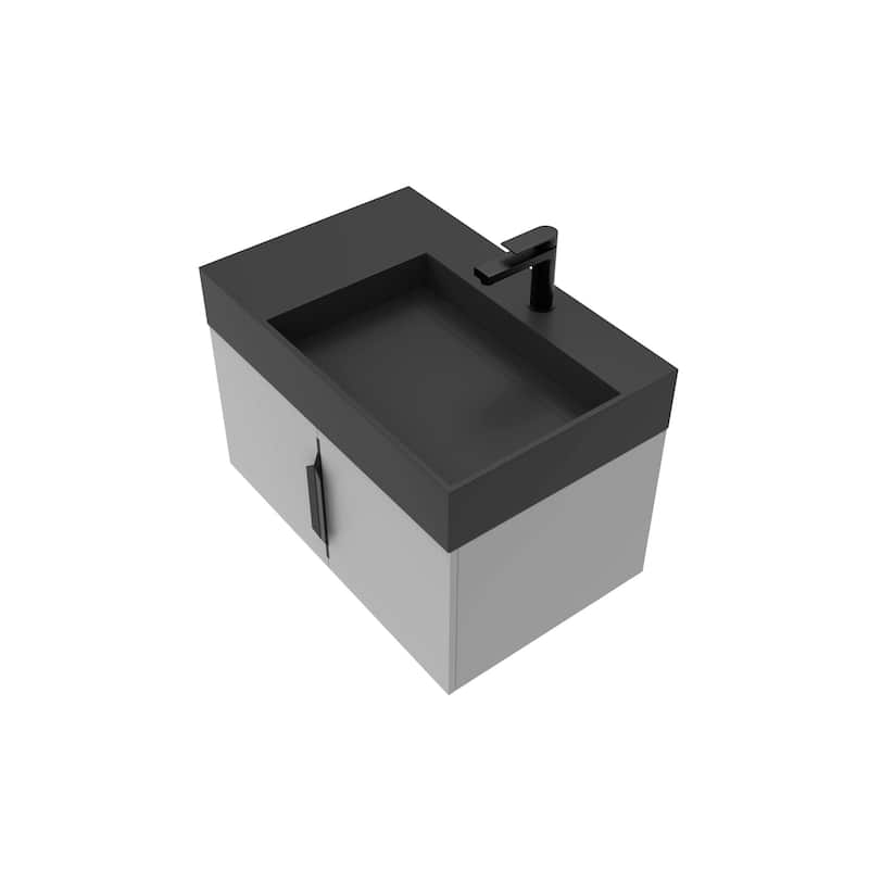 Amazon 30" Wall Mounted Bathroom Right Basin Vanity Set w/ Black Top