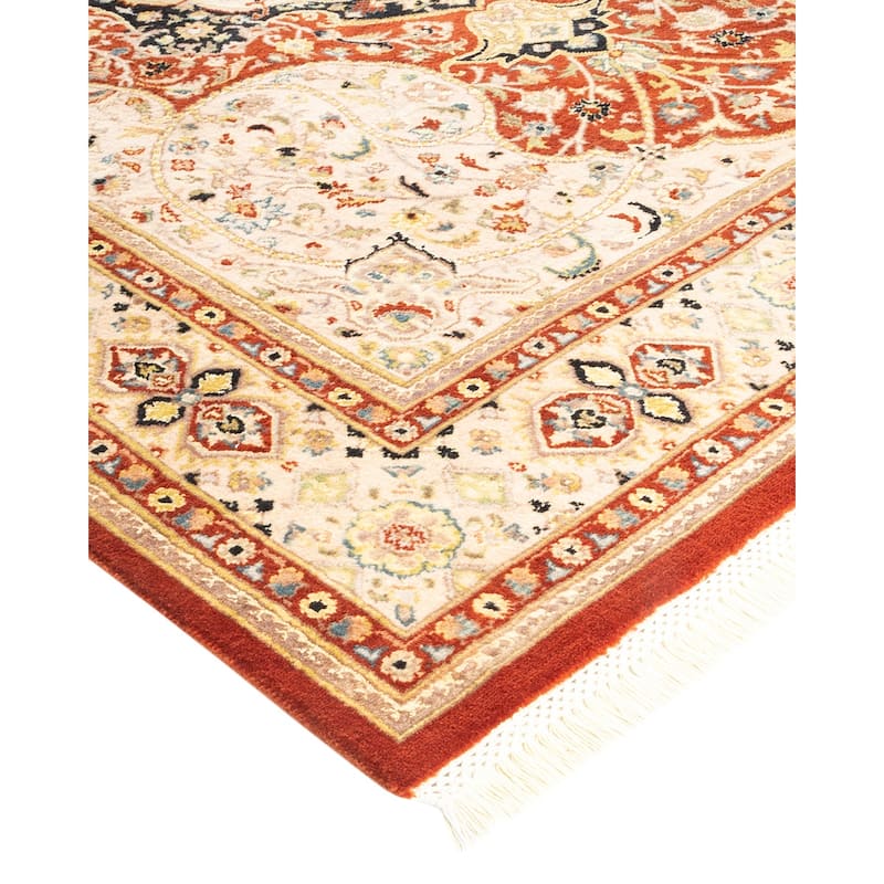 Overton Hand Knotted Wool Traditional Oriental Orange Area Rug - 5' x 8'