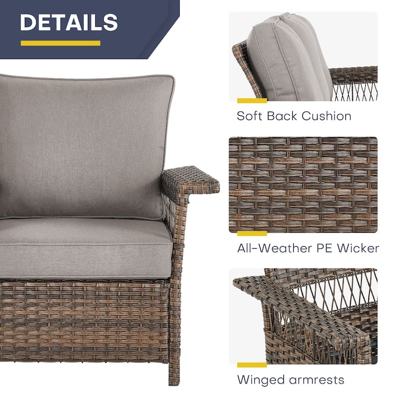 Gymojoy Rattan Chair with Patio Sofa Coffee Table Set - Brown