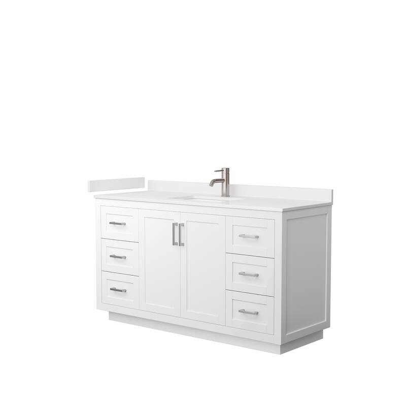 Miranda 60-inch Single Vanity, Quartz Top - White, Nickel Trim, White Quartz Top
