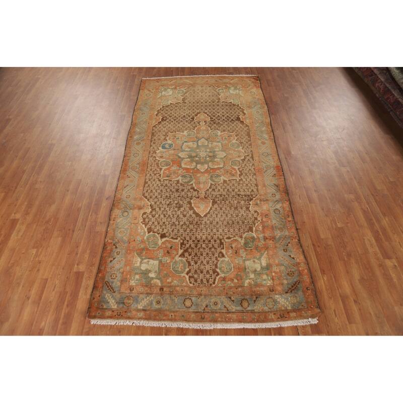 Brown Sarab Persian Vintage Area Rug Hand-Knotted Wool Carpet - 4'11"x 10'10"