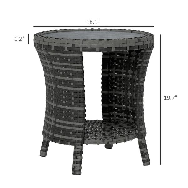 dimension image slide 1 of 3, Outsunny 18" Outdoor Wicker Coffee Table, 2-Tier Patio Side Table with Storage