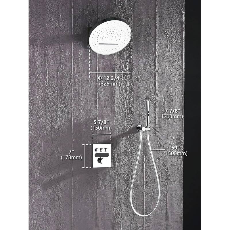 Lefton Shower System in Fahrenheit Display, 13” Overhead Shower Head with All-in-one Handheld Spray Showerhead, SSWM2501