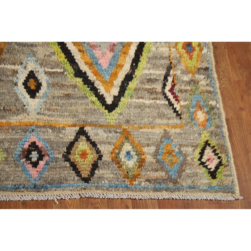 Multi-Color Geometric Moroccan Oriental Rug Hand-Knotted Wool Carpet - 7'0" x 9'7"