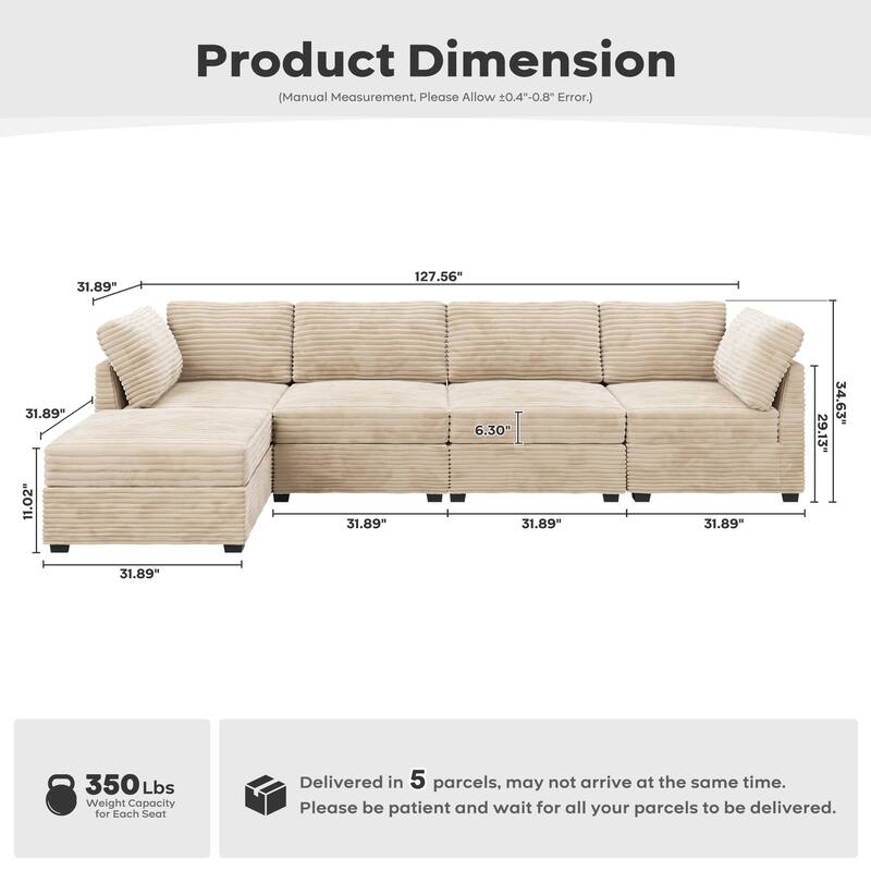 OVIOS Long Plush Deep Seat Indoor Sofa With Ottoman