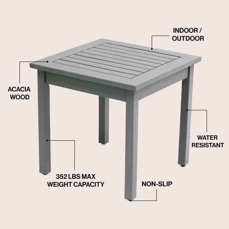 18.9" Square Slatted Solid Acacia Wood Indoor/Outdoor Adirondack Side Table, By JONATHAN Y