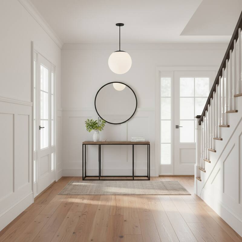 10 inch Diameter Etched White Glass Globe Integrated LED Pendant - Black