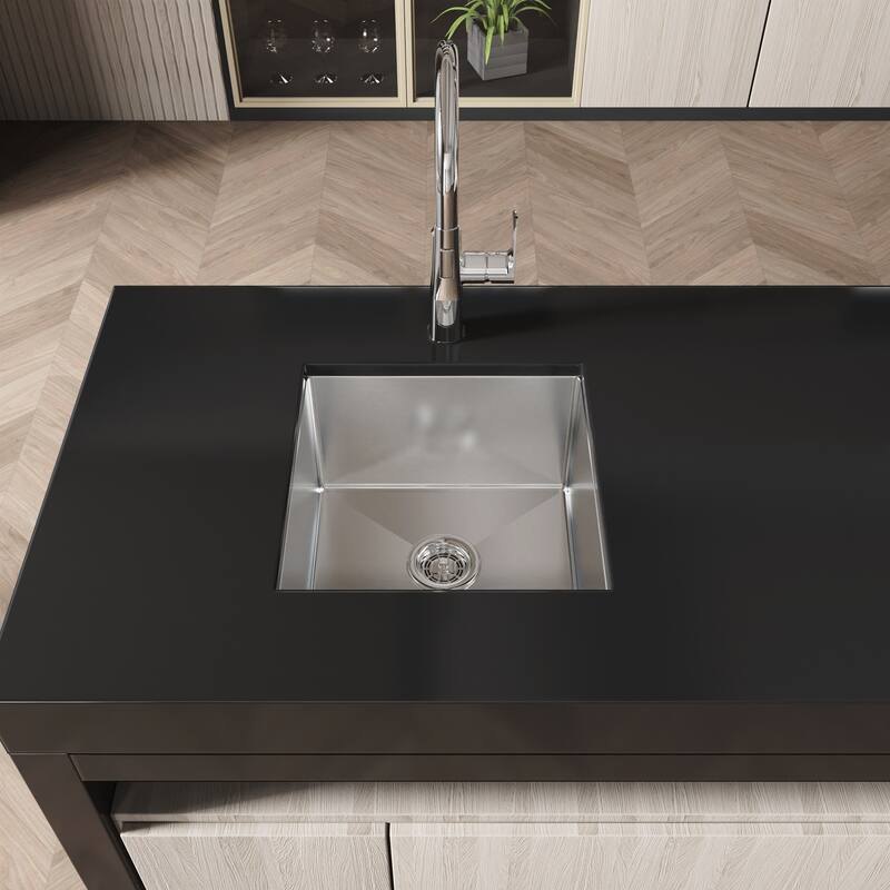 Stainless Steel Undermount Kitchen Sink Dark Gray Brushed Rectangular 18x18x10 with Grid Drain - 18" x 18" x 10"