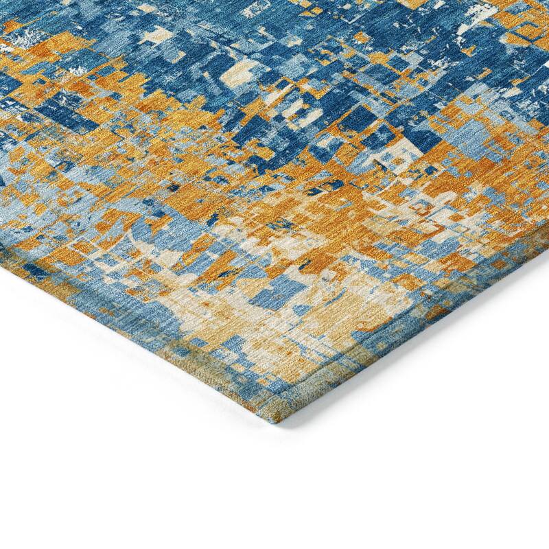 Machine Washable Indoor/ Outdoor Abstract Pixels Chantille Rug