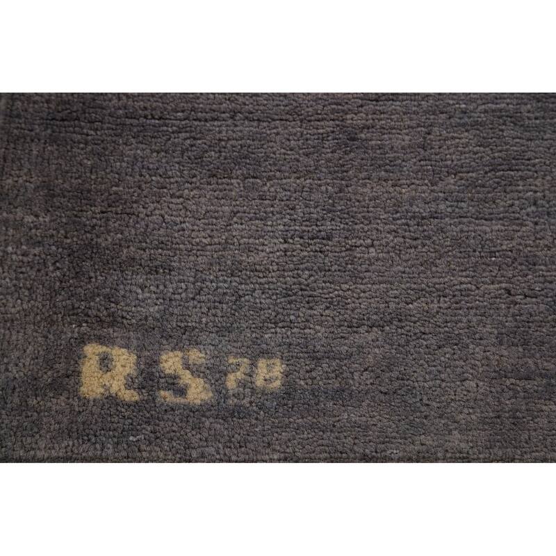 Gray Blue Gabbeh Modern Rug Hand-Knotted Wool Carpet - 3'4" x 4'10"