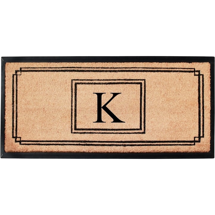 A1HC Natural Coir and Rubber Monogrammed Front Porch Entry Doormat 24"X48" Black/Beige - K