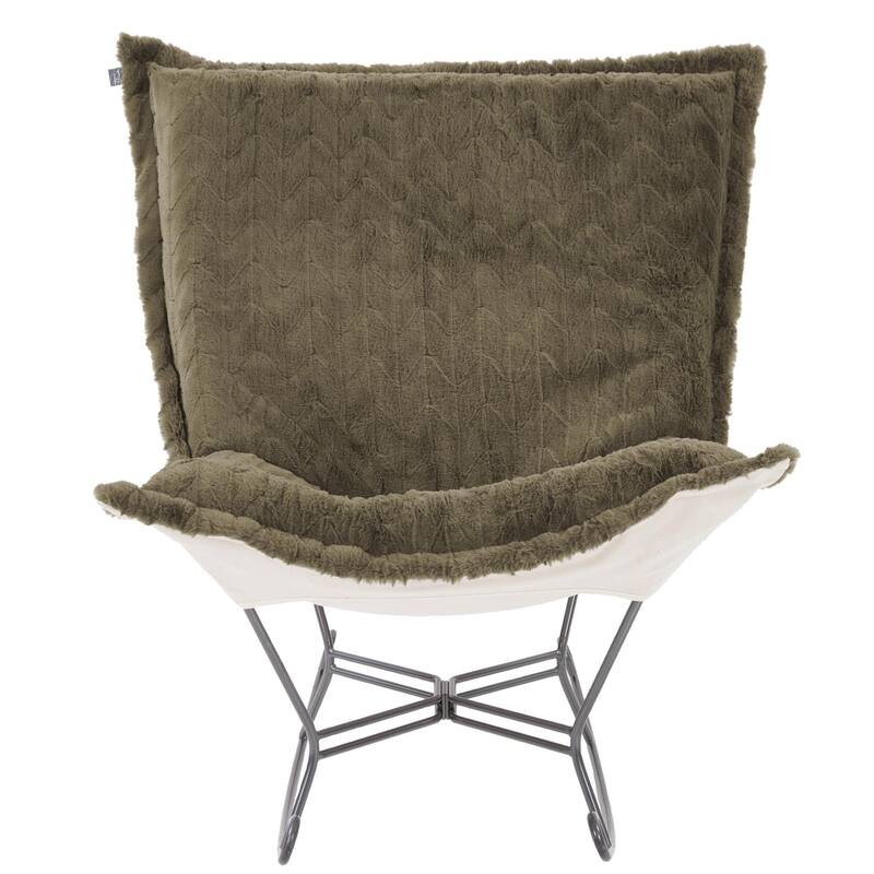 Allan Andrews Scroll Puff Rocker with Titanium Frame, Angora Collection - Moss