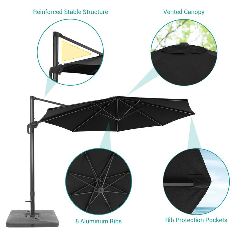 Bonosuki 11FT Patio Cantilever Umbrella With Resin Base
