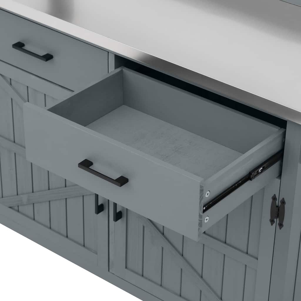 54.1" Outdoor Kitchen Island,Outdoor Grill Cart on Wheels, Potting Bench Table with Stainless Steel Top and Storage Cabinet