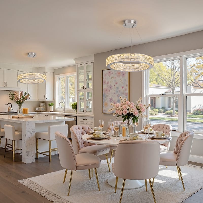 23.6 in. Modern Chrome Crystal Chandelier Luxury Pendant Light Adjustable Height for Dining Room