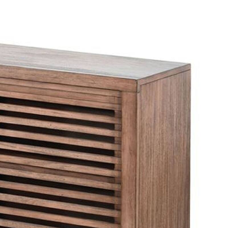 Jave TV Stand Media Cabinet, Slatted Doors, Shelves, Brown Wood, 85 Inch