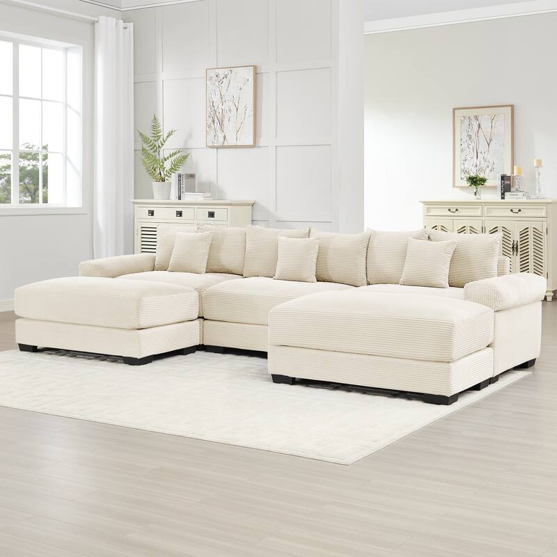 Oversized Corduroy Cloud Modular Sofa with Throw Pillows