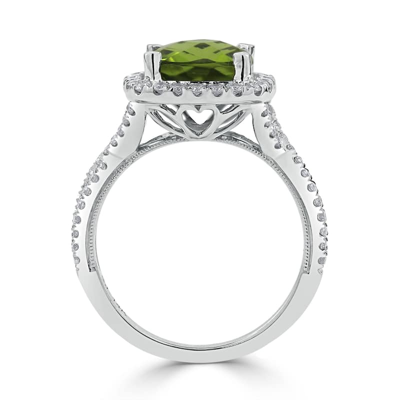 Auriya 3 1/8ct Cushion-cut Peridot and Halo Diamond Engagement Ring 1/2cttw 14k Gold