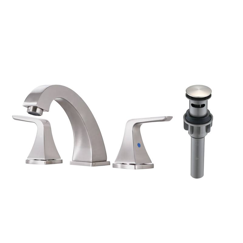 Widespread 2 Handles Bathroom Faucet with Pop Up Sink Drain Brushed Nickel - Brushed Nickel