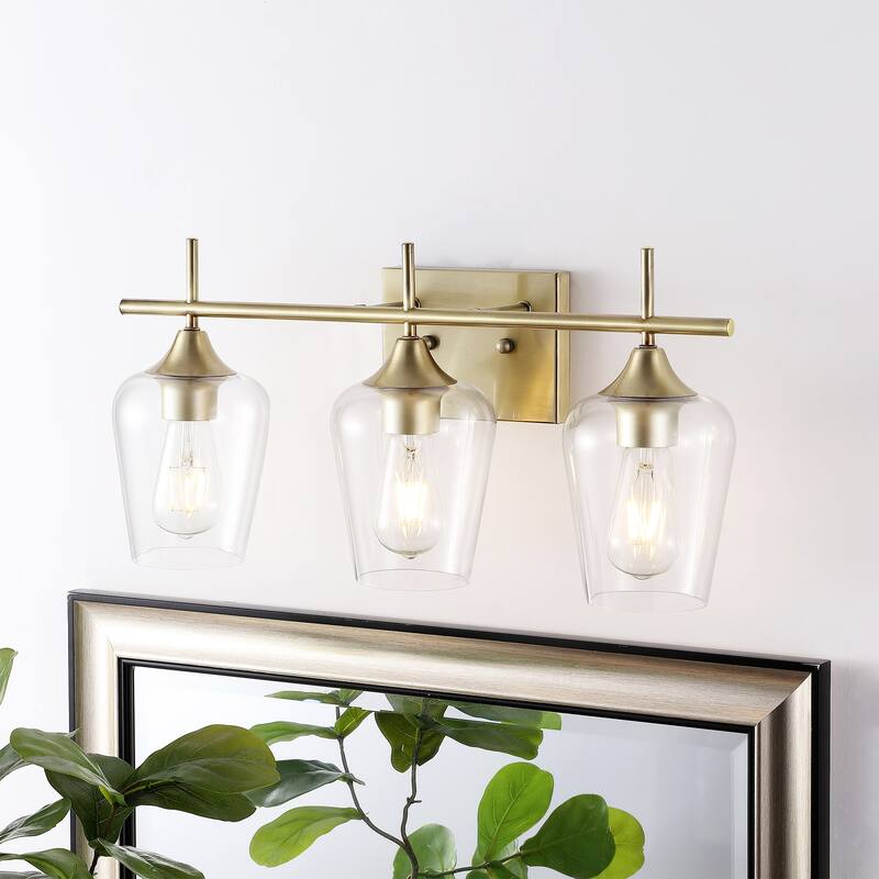 GetLedel 3-Light Dimmable Bathroom Vanity Light Wall Sconce with Clear Glass Shades - Gold