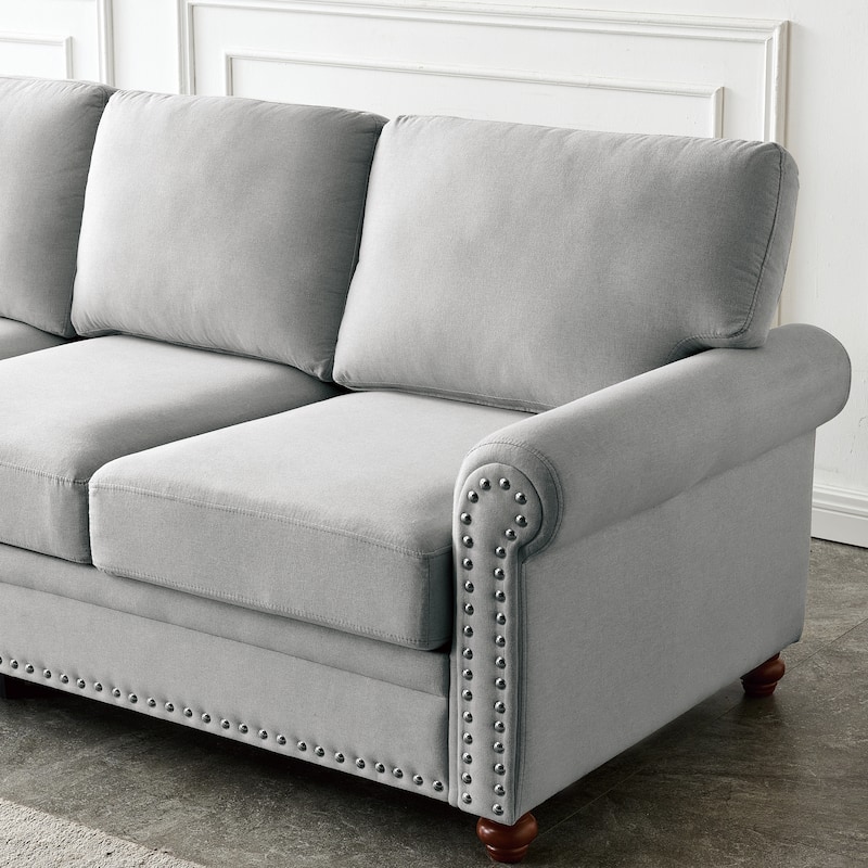 Linen Fabric Upholstery with Storage Loveseat (Beige)