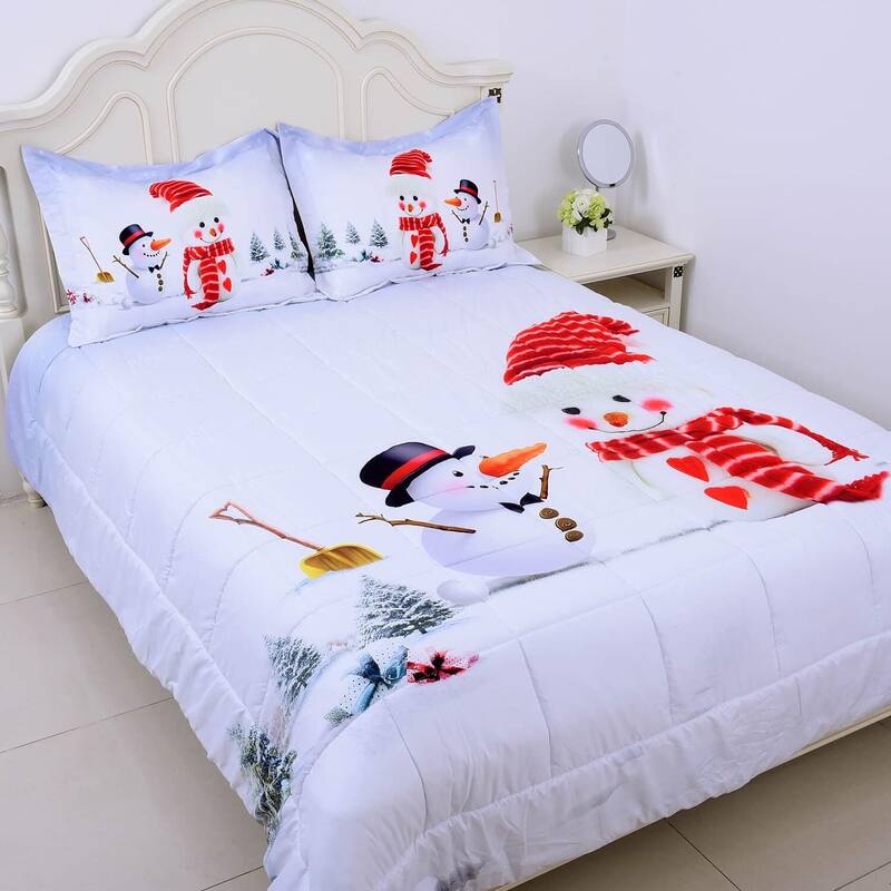Digital Printed Christmas Theme Microfiber Comforter Set of 2 Shams - Black - Queen