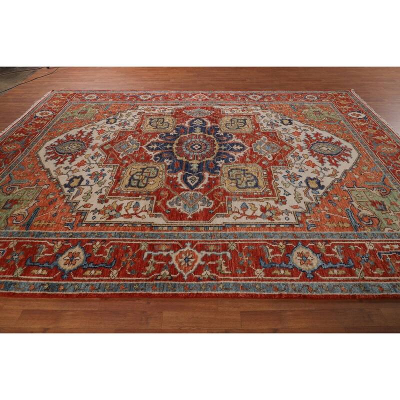 Orange & Ivory Heriz Serapi Indian Area Rug Hand-Knotted Wool Carpet - 8'9"x 11'10"