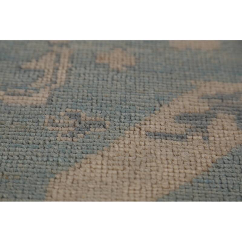 Floral Vegetable Dye Blue Oushak Turkishrug Hand-Knotted Wool Carpet - 9'7"x 13'3"