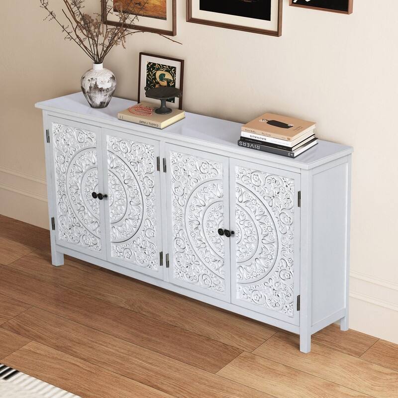 60" Wood Accent Cabinet with 4 Doors,Modern Buffet and Media Storage for Home or Office