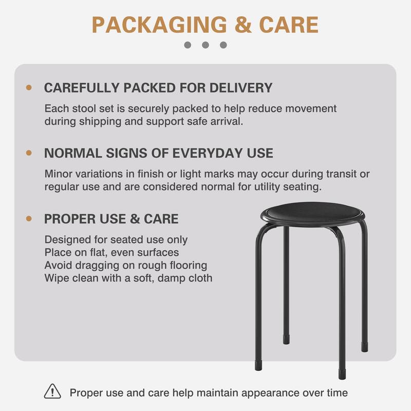 Javlergo Set of 6 Stackable Backless Stools PVC Padded Round Seats with Metal Frame Indoor Outdoor Use for Kitchen Livingroom