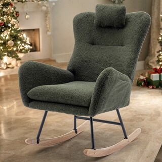 35.5 inch Rocking Chair, Soft Teddy Velvet Fabric Rocking Chair for ...