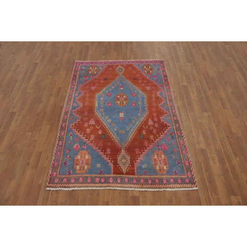 Hand Knotted Oriental 100% Wool Carpet Traditional Tribal Oranges & Rust Sirjan Area Rug - 6' 6'' X 4' 2''