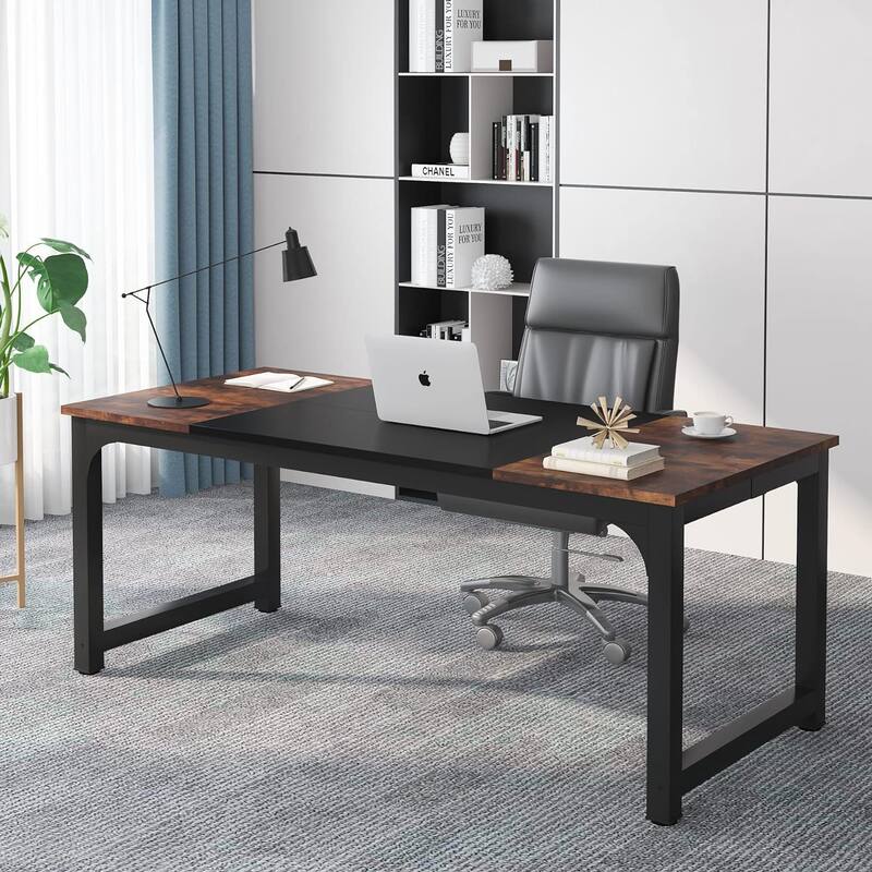 70.8" Executive Desk, Large Modern Office Computer Desk with Thick Metal Frame & Spacious Workstation