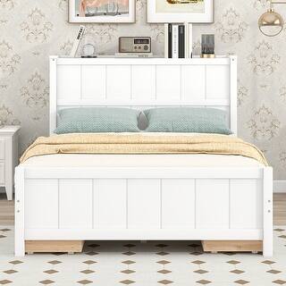 Full Storage Bed Frame with Headborad, Drawers, Storage Shelves
