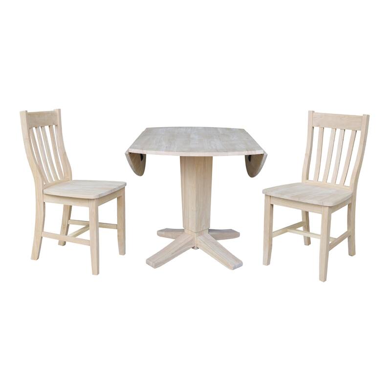 42 in Solid Wood Round Drop Leaf Pedestal Table with Dining Chairs in Unfinished