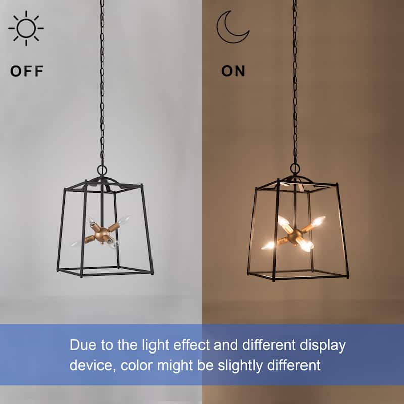 Zenith Modern Transitional Metal Lantern Chandelier Black Gold 6-Light Kitchen Island Pendant Lights - D 14" x H 20"