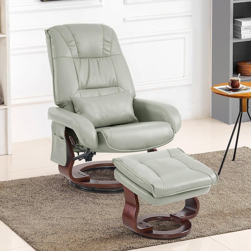 MCombo Swivel Recliners with Ottoman, Vibration Massage TV Chairs, Ergonomic Lounge Chair for Living Room, Faux Leather 4877