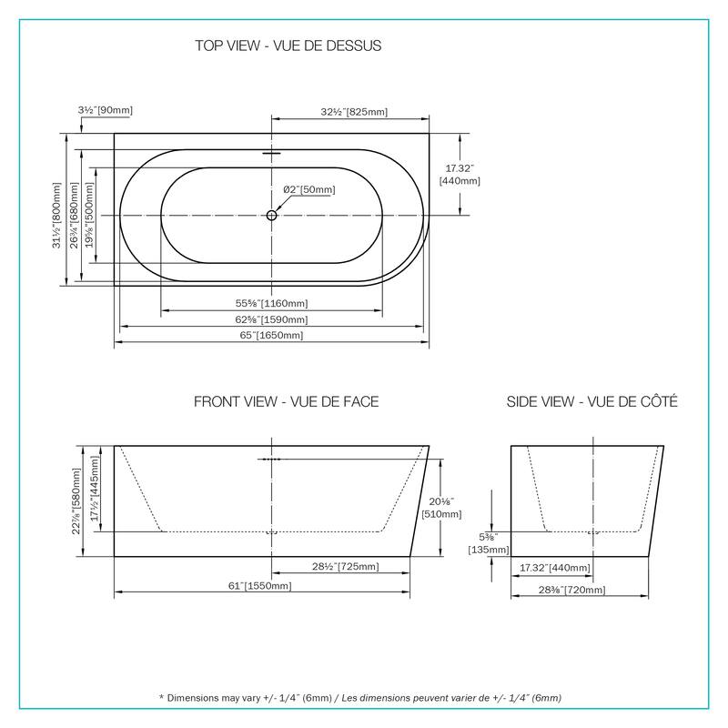 A&E Bath Willie White High-gloss Freestanding Rectangle Bathtub