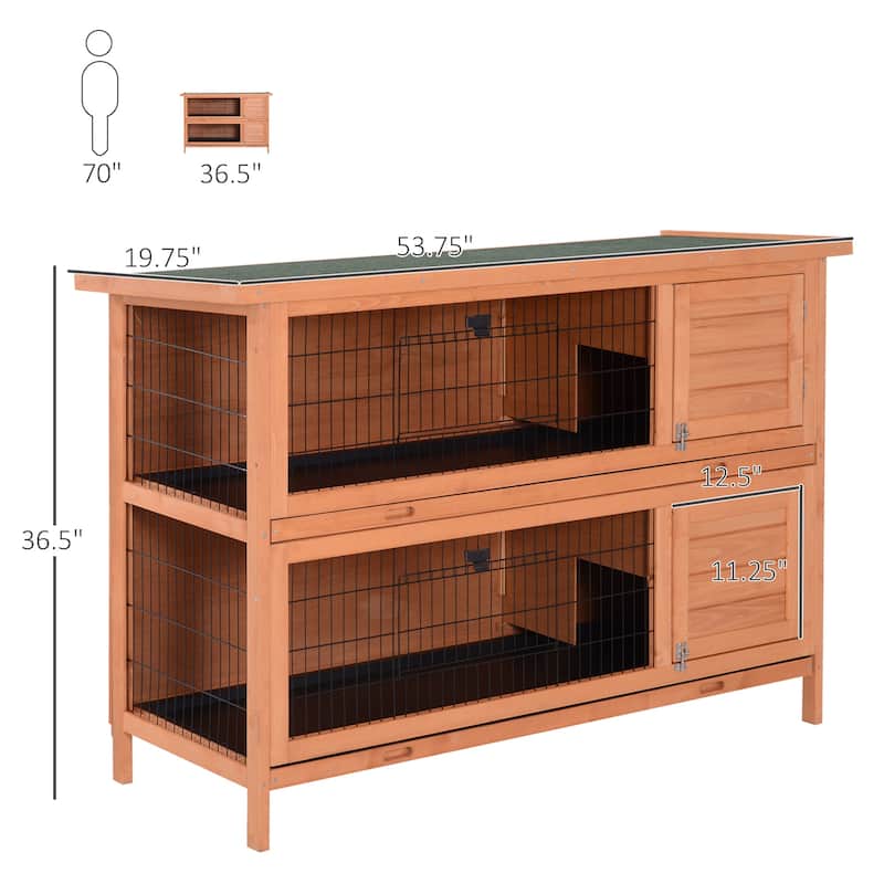 Orange Fir Wood Hutch with Metal Wire, Roof and Removable Trays - 53.75" L x 19.75" W x 36.5" H