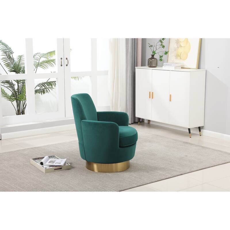 Swivel Accent Chairs Armchair for Living Room, Reading Chairs , Round Barrel Chairs with Gold Stainless Steel Base