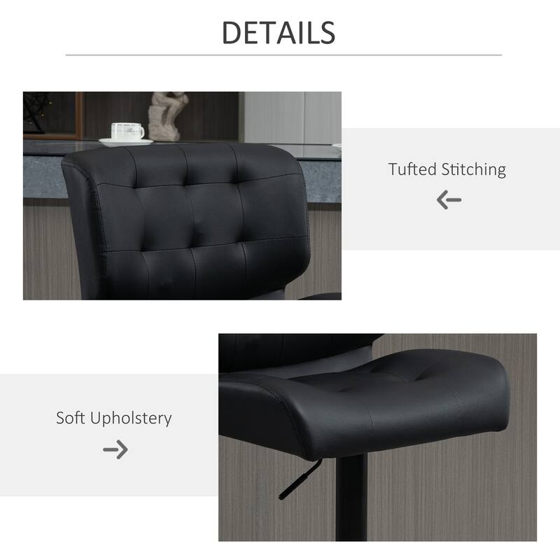 HOMCOM Set of 2 Bar Height Chairs with Adjustable Seat Height, Thick Padded Cushion and Metal Footrest for Home Bar