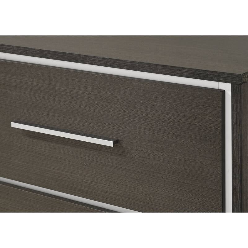 1pc Contemporary 2-Drawer Nightstand with Chrome Accents Rustic - Grey