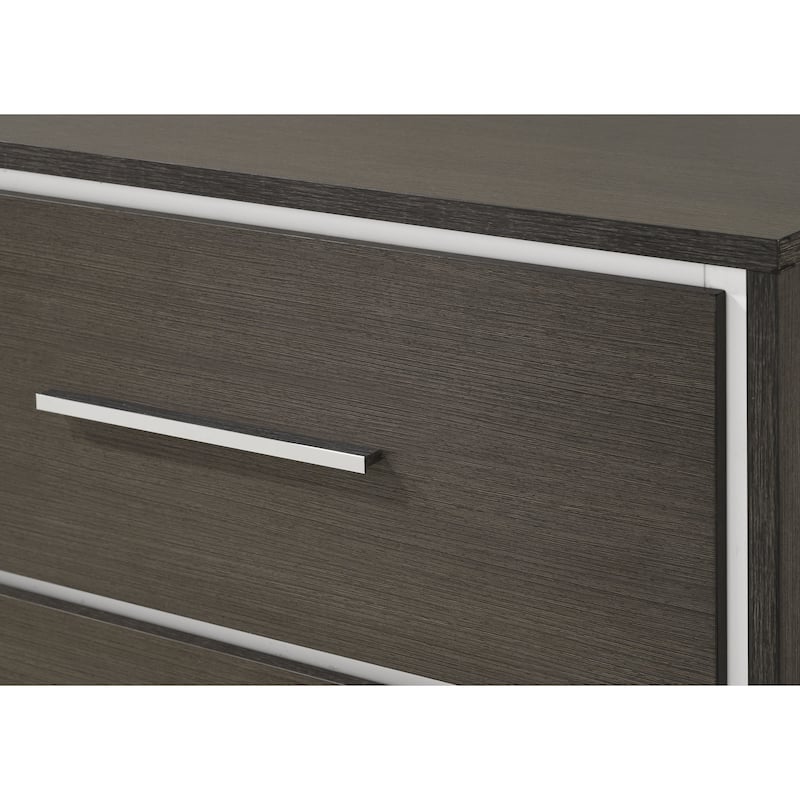 Contemporary Stylish Wood Nightstand, Bedside Storage Cabinet with Metal Handle Drawers, Wooden Side Table with Chrome Trim