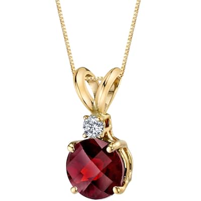 14k Yellow Gold Round Cut 1.50 cts Garnet Diamond Pendant