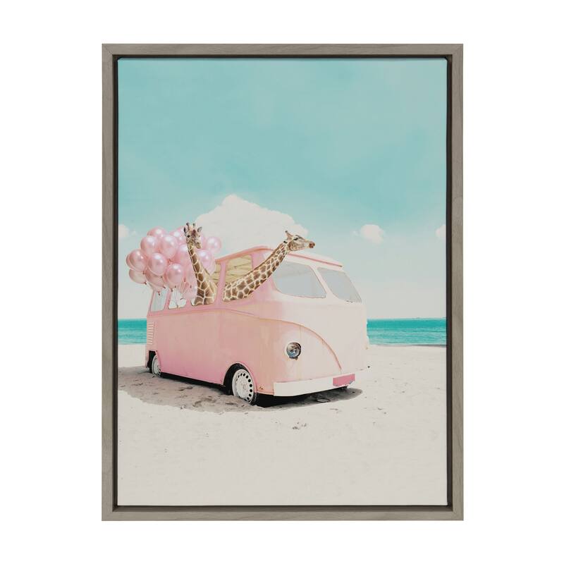 Kate and Laurel Sylvie Pink Van Framed Canvas by July Art Prints