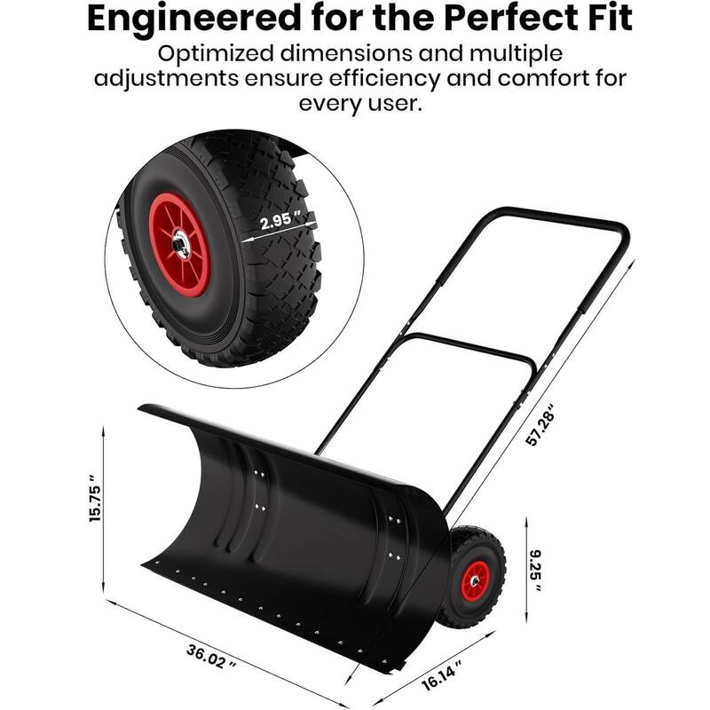 Heavy Duty U-Shaped Rod 36-Inch Steel Snow Shovel Plow for Driveways, Sidewalks, Yards