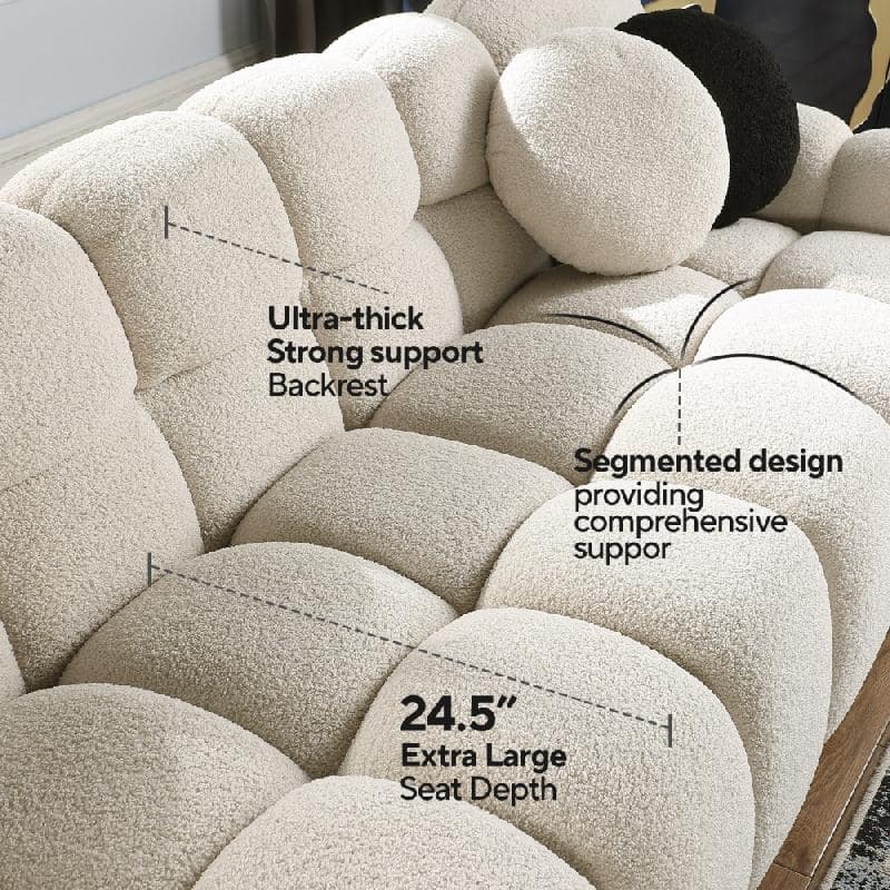 87.4" 3-Seater Boucle Sofa with Wood Frame