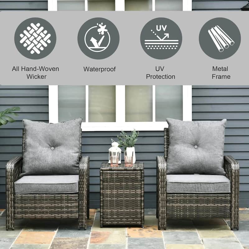 3 Piece Patio Furniture, PE Wicker Storage Table and Chairs